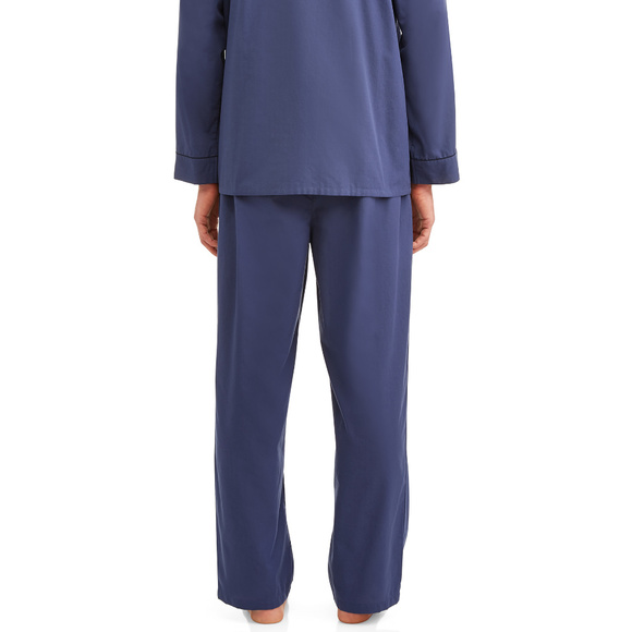 Hanes Long Sleeve, Pant Woven Pajama Set Navy Blue - Picture 5 of 6